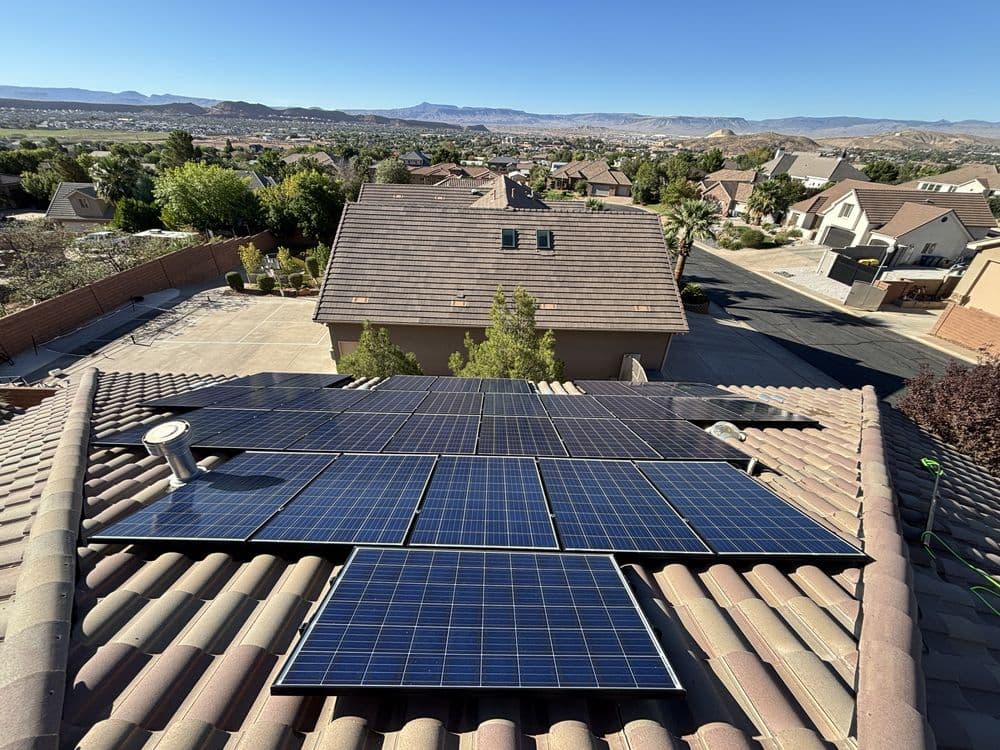 Cleaned solar panels on a tile roof overlooking St. George